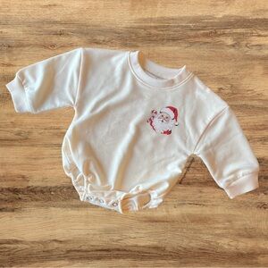 Merry Christmas Santa Cream Long Sleeve Bubble Bodysuit 0-3m